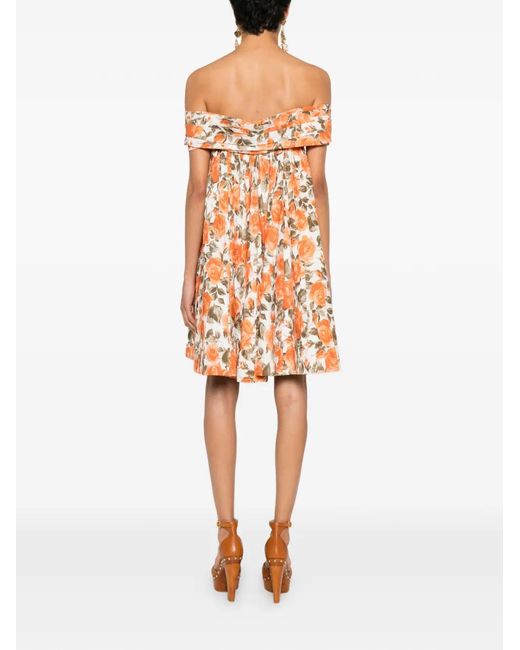 Chloé White Floral-Print Off-Shoulder Mini Dress