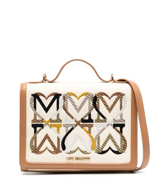 Love Moschino Natural Embroidered-motif Canvas Tote Bag