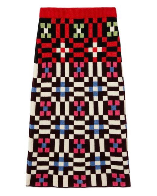LaDoubleJ Red Byte Geometric-Pattern Knit Skirt
