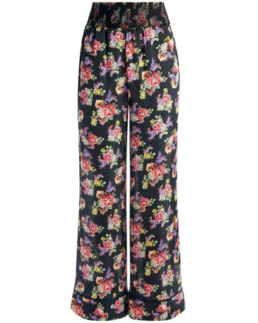 Alice + Olivia Floral-print Wide-leg Trousers in Black | Lyst