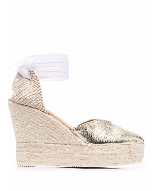 manebí nordic metallic leather espadrille slides