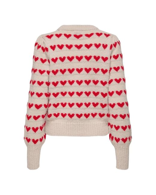 Jacqueline De Yong Red Heart-Intarsia Puff-Sleeved Sweater