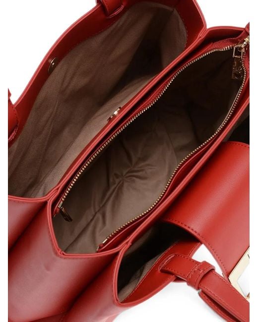 Moschino Red Logo-Plaque Triple-Compartment Tote Bag