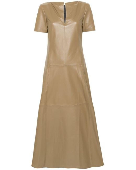 Dorothee Schumacher Natural Tiered-skirt Leather Midi Dress