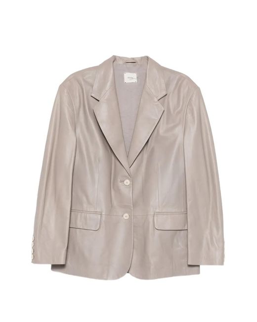 Alysi Gray Leather Single-Breasted Jacket