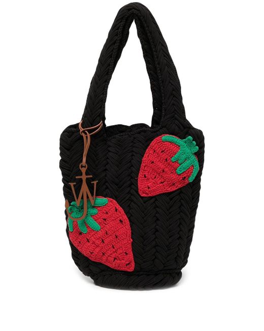 JW Anderson Cotton Strawberrymotif Crochet Tote Bag in Black for Men