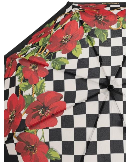 Moschino Black Floral-Motif Checkered Umbrella