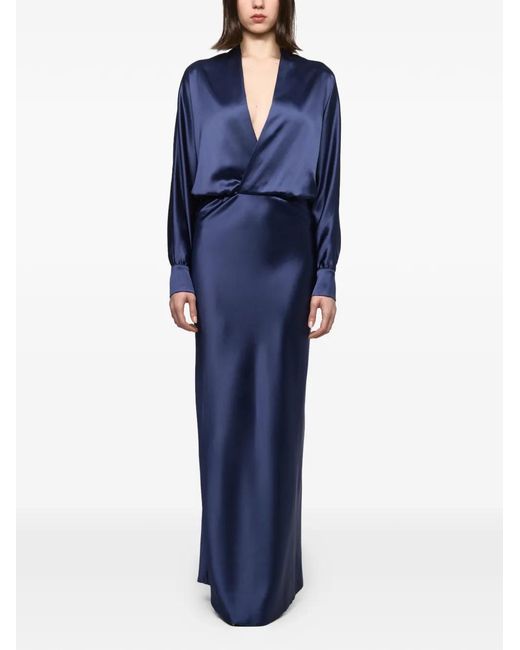 Atu Body Couture Blue V-Neck Long-Sleeve Maxi Gown