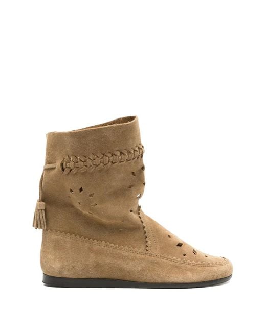 Isabel Marant Brown Perforated-Detail Tassel-Detail Boots
