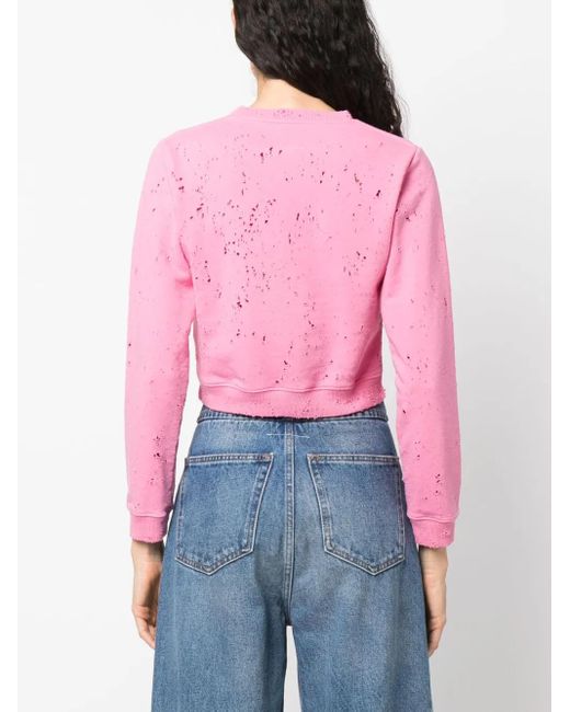 MM6 by Maison Margiela Pink Distressed Logo-Print Sweatshirt
