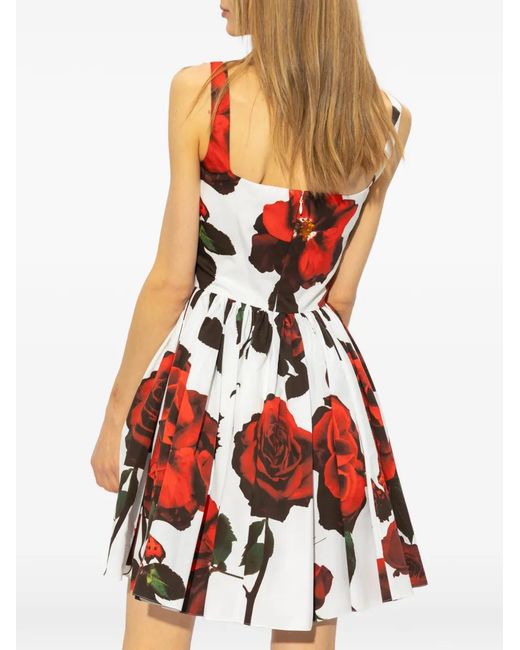 McQueen Rose Print Flared Mini Dress