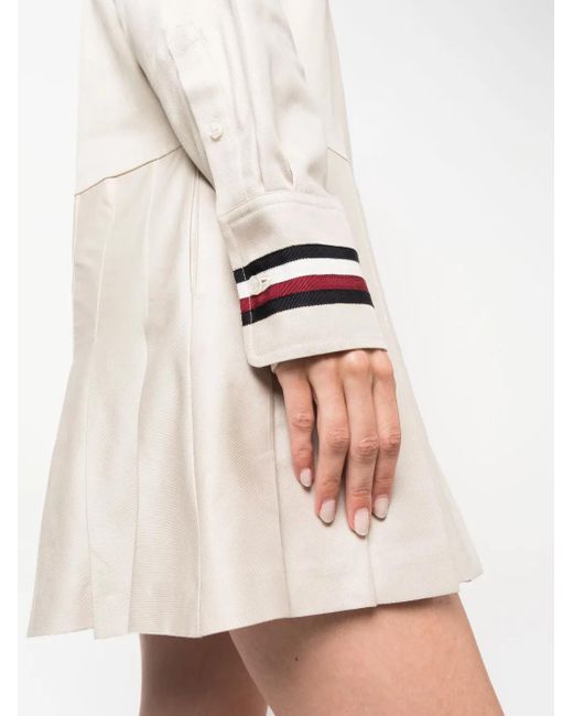 Tommy Hilfiger Natural Logo-Plaque Pleated Dress