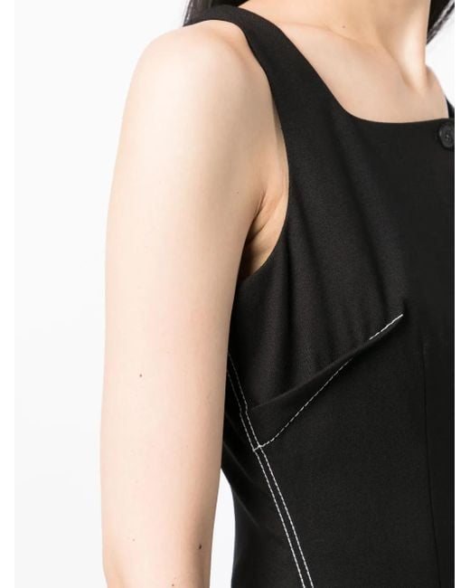 MARINE SERRE Black Button-Front Wool Midi Dress