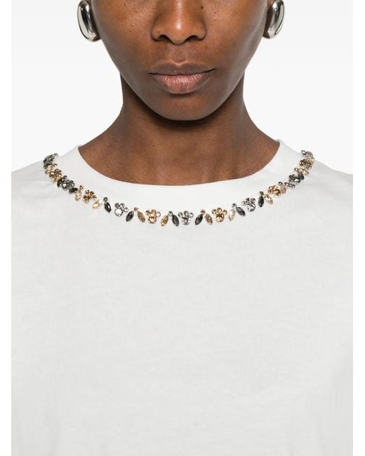 ERMANNO FIRENZE White Embellished Crew-Neck T-Shirt