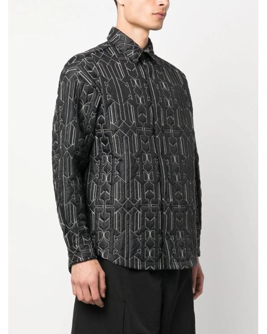Palm Angels Gray Monogram-Quilted Shirt Jacket for men