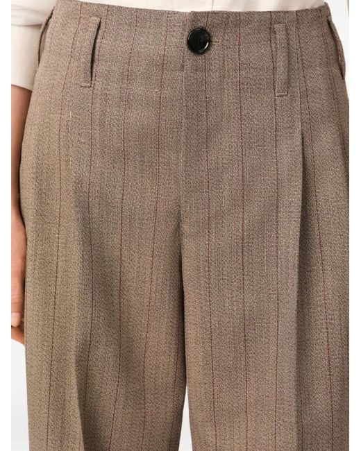 AMI Natural Striped Wool Two-Pleats Trousers