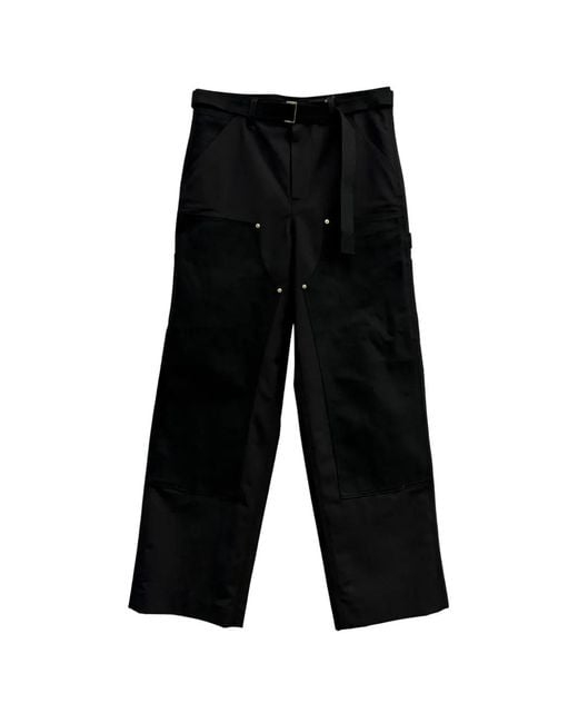 Sacai Black Belted Cotton Trousers for men