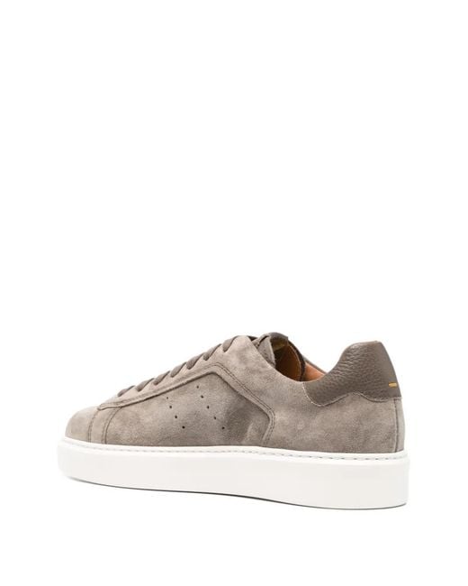 Doucal's Brown Perforated Leather Trainers for men