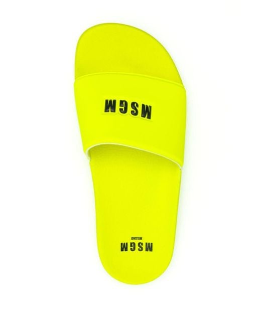 MSGM Yellow Logo-embossed Pool Slides