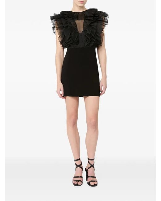 Max Mara Black Ruffled Silk-Blend Party Dress