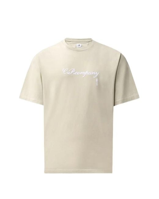 C P Company White T-Shirt À Logo Brodé for men
