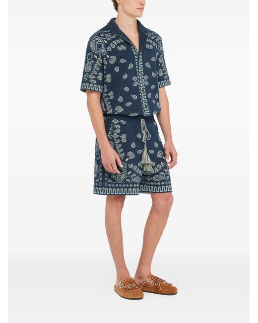 Alanui Blue Paisley-Pattern Shorts for men