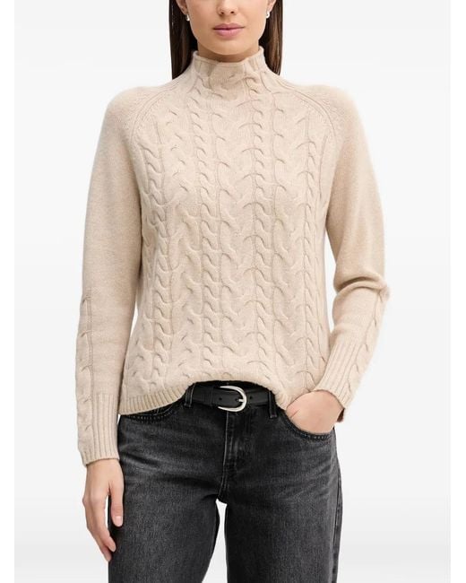 Benetton Natural Cable-Knit High-Neck Sweater