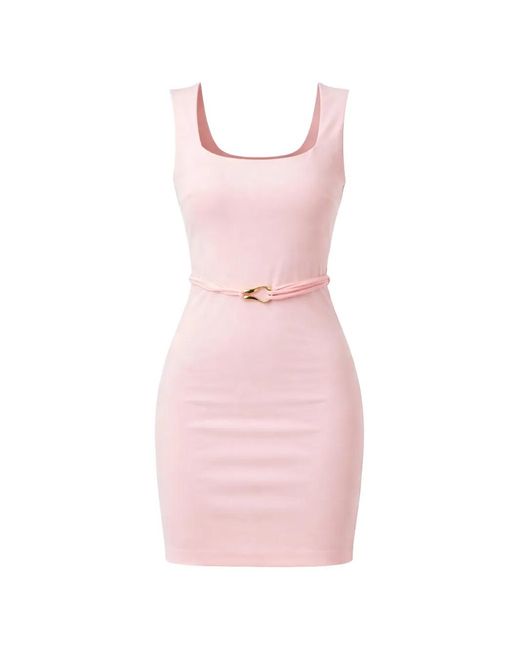 Guess Pink Belted Square-Neck Mini Dress