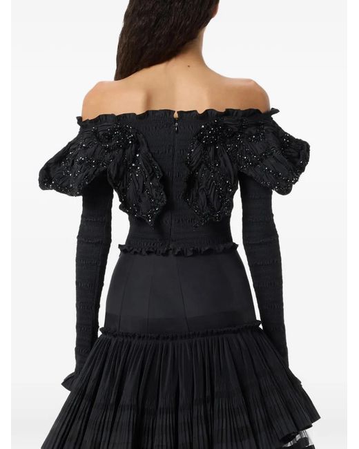 Blumarine Black Ruffled Embellished Blouse