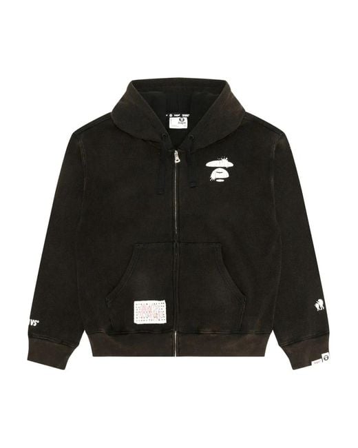 A Bathing Ape Black Zip-Fastening Graphic-Print Hoodie
