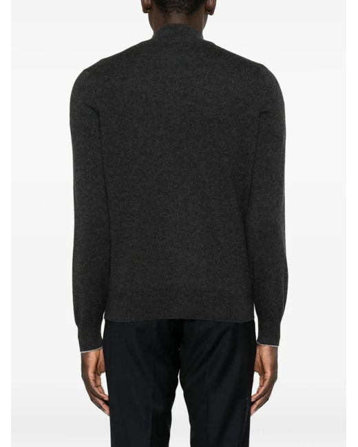 Brunello Cucinelli Black Half-Zip Wool Sweater for men