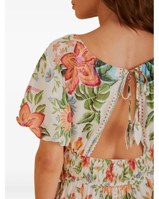 Farm Rio White Bloom Garden Floral-Print Mini Dress