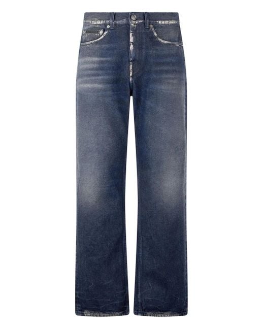 Roberto Cavalli Blue Sandblasted-Effect Chain-Detail Jeans for men