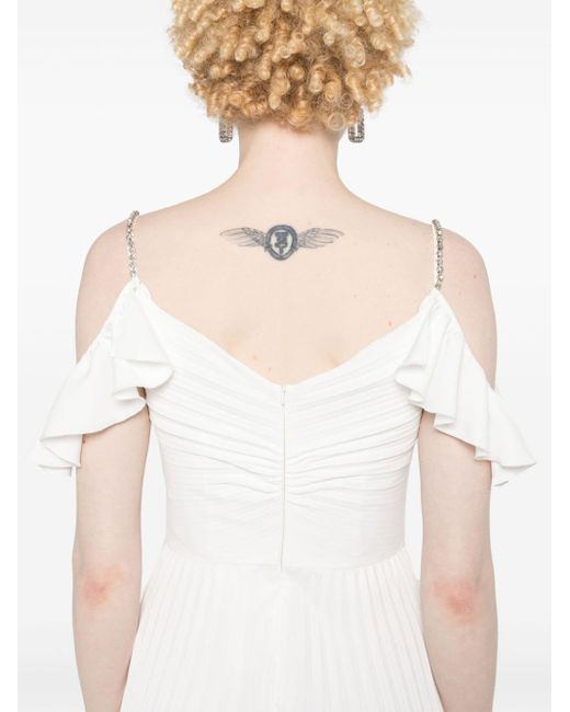 Nissa White Crystal-embellished Plissé Dress