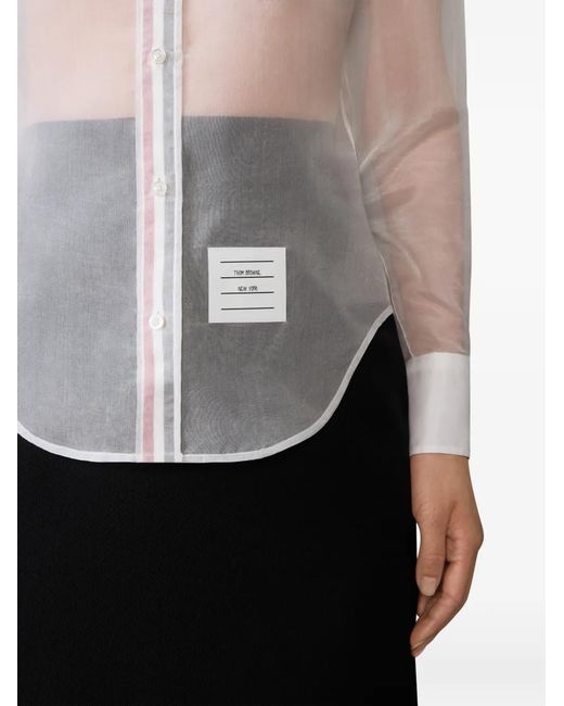 Thom Browne White Pocket Stripe Silk Organza Shirt