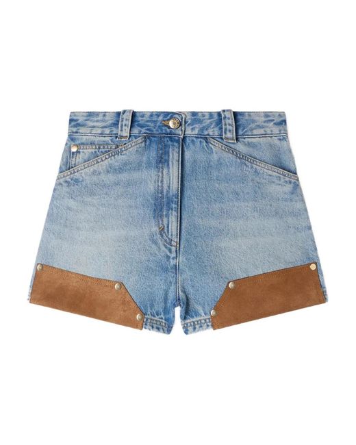 Sandro Blue Riveted Denim And Suede Shorts