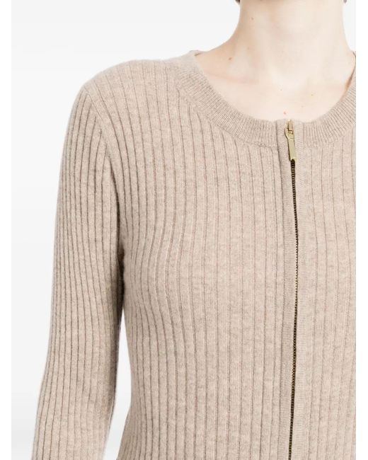 N.Peal Cashmere White Ribbed Full Zip Cardigan