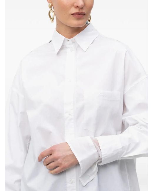 Boss White Logo-Embroidered Oversized Shirt