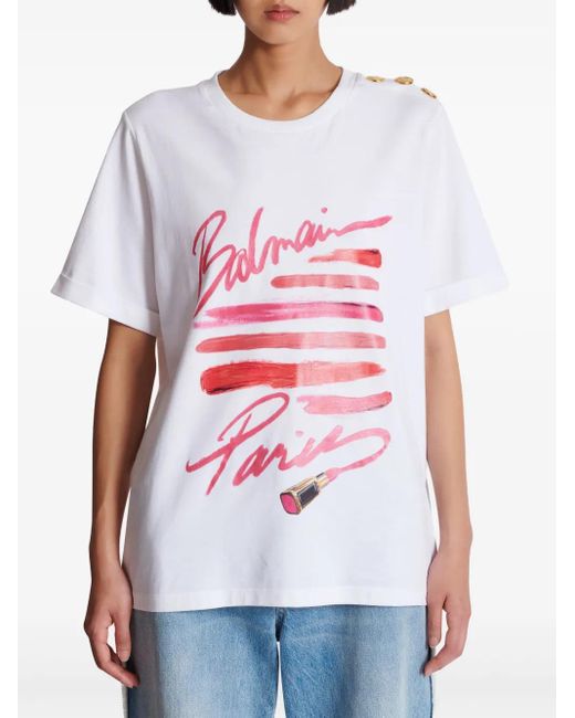Balmain White Hemd Mit Lippenstift-Print
