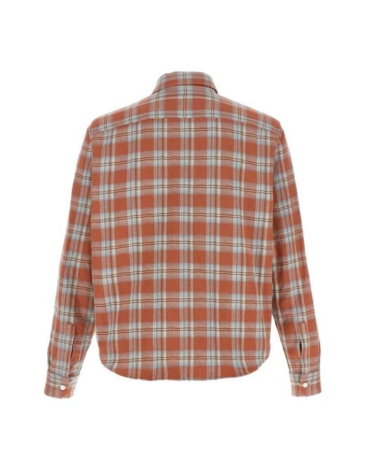 Second/Layer Orange Sherman Checkered Button-Down Cotton Shirt for men