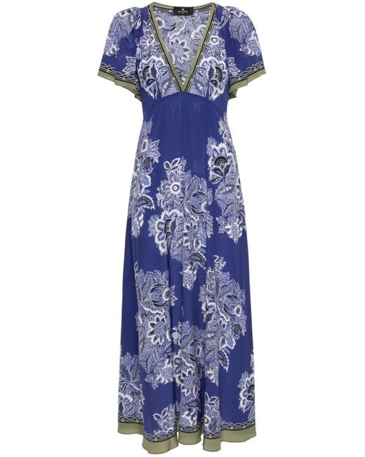 Etro Maxi-jurk Met Bloemenprint in het Blue
