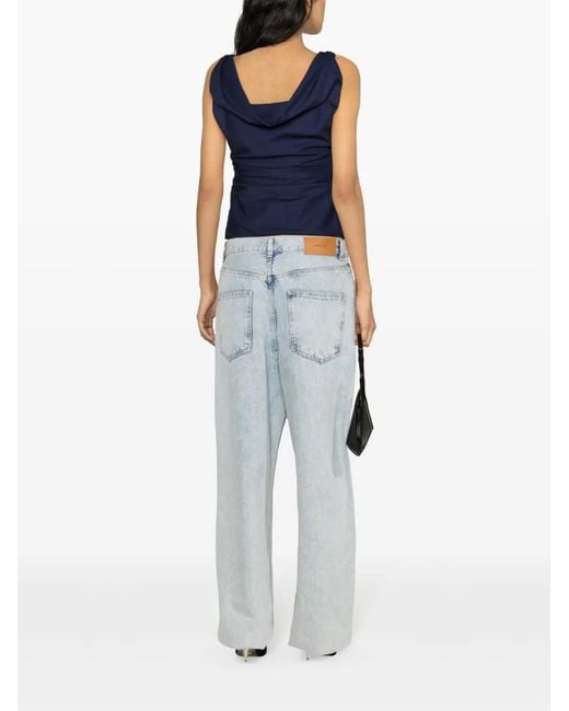 ARMARIUM Blue Draped Sleeveless Wool Top