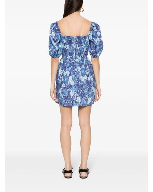 Faithfull The Brand Blue Odelia Floral-Print Linen Dress