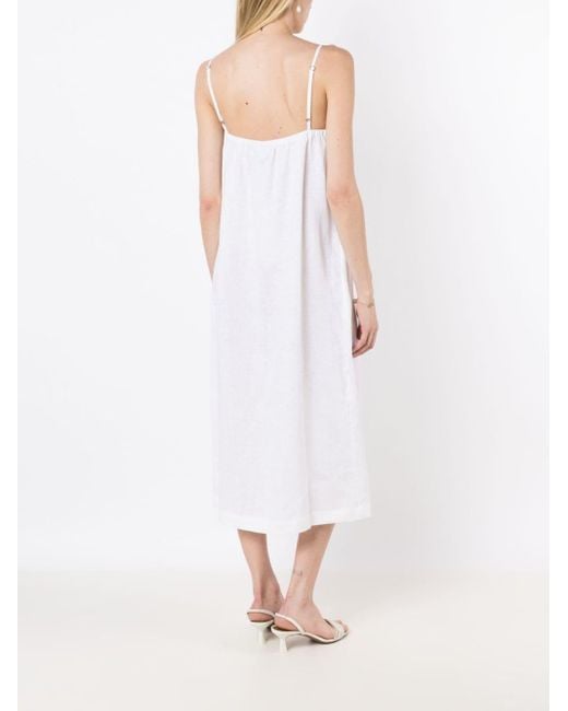 Adriana Degreas White Square-neck Linen Midi Dress