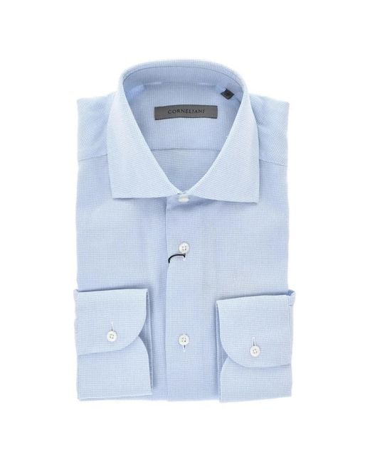Corneliani Blue Mini-Check French-Collar Shirt for men