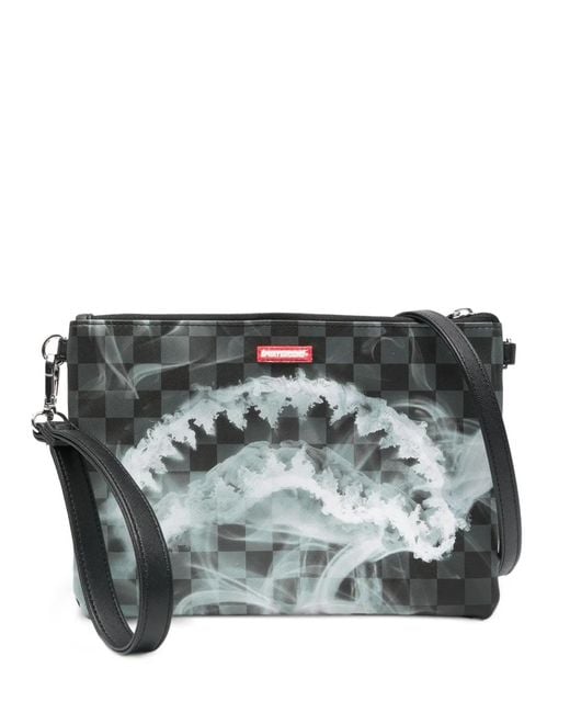 Sprayground Gray Check-Pattern Shark-Mouth Clutch Bag