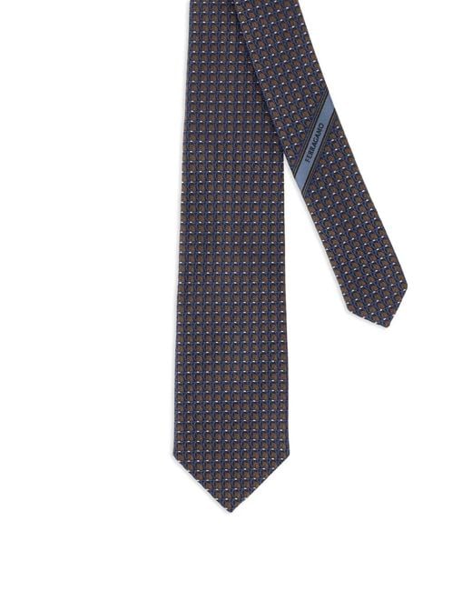 Ferragamo Blue Geometric-Pattern Silk Tie for men