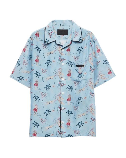 Prada Overhemd Met Bloemenprint in het Blue voor heren