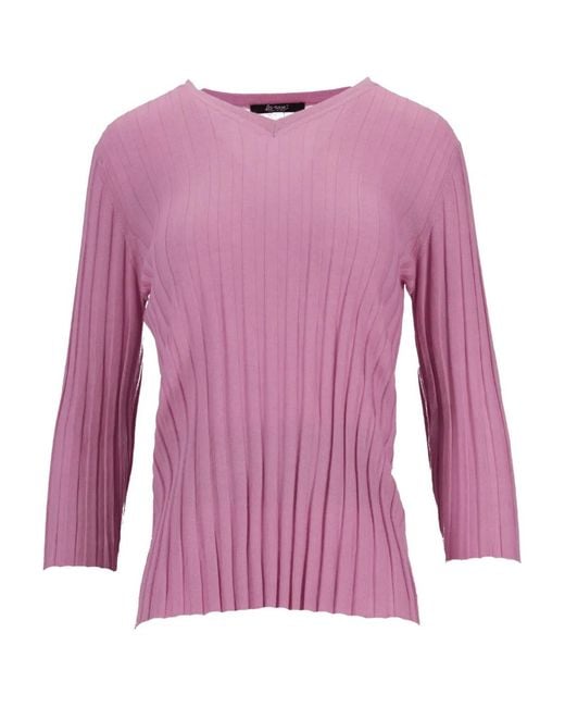 LA ROSE Purple V-Neck Ribbed Top