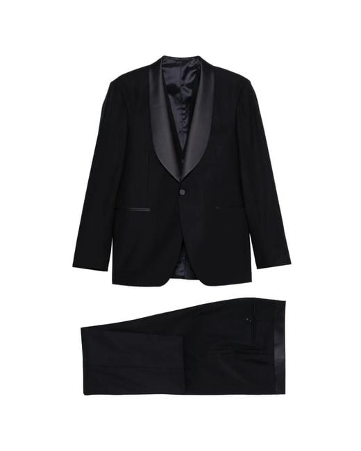 Tagliatore Black Satin-Trim Suit (Set Of Three) for men